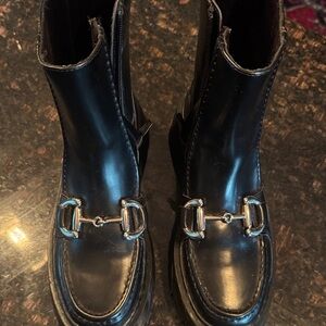 Zara woman's Black  Boots with gold Buckle. in excellent shape. size 7.